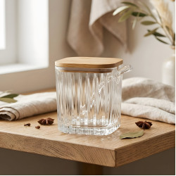 Glass Jar with Wooden Lid & Spoon